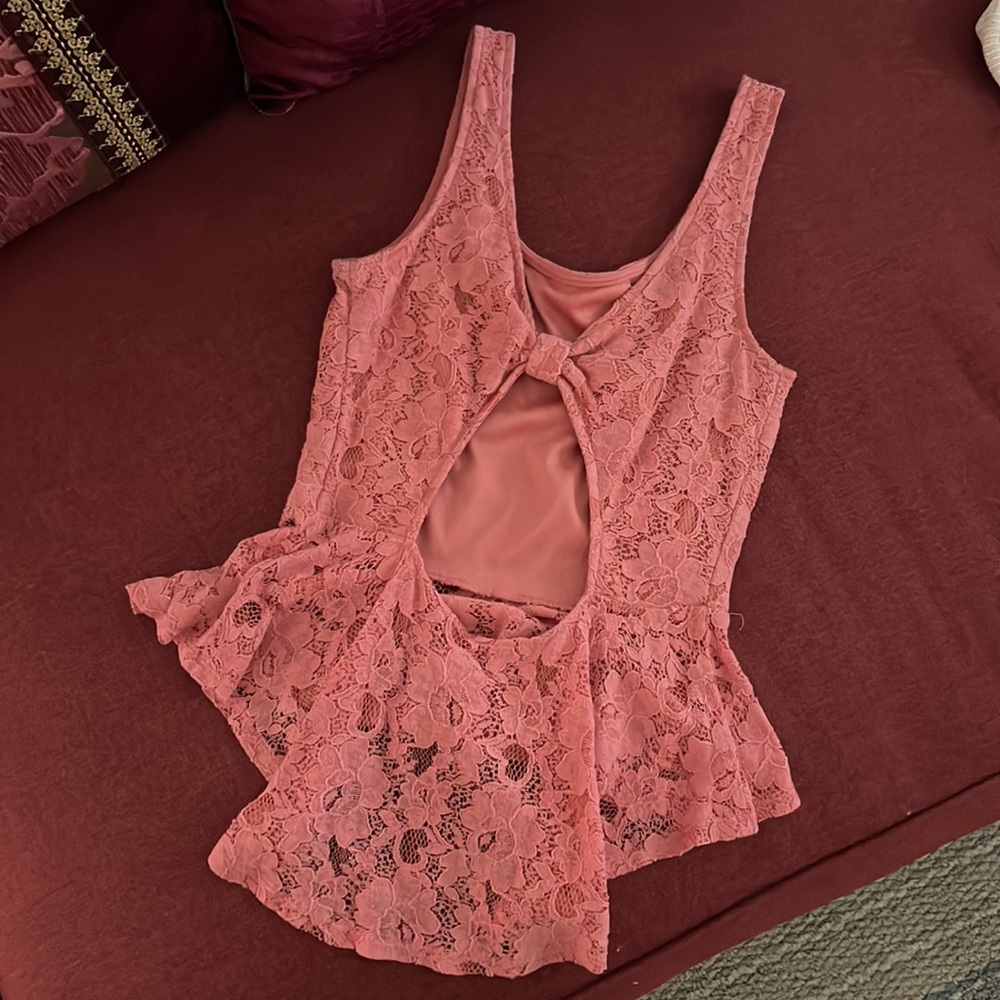 Open back pink peplum top